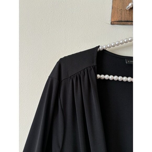 Lane Bryant Size 22/24 Black Stretchy Cardigan Top Tassel Tie Front Mesh Trim - Picture 3 of 6